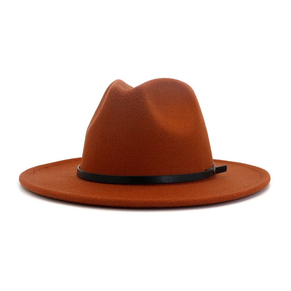 Women Ladies Beach Church Woolen Cowboy Hat Floppy Sun Hat Round Bowler Panama Felt Fedora Hat