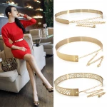 Women Punk Full Metal Mirror Skinny Waist Belt 2cm 3.5cm Metallic Gold Plate Wide Chains Lady adjustable Belt  For Dress