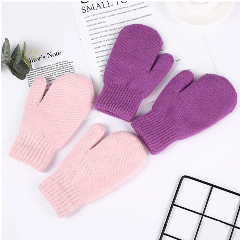 Women Winter Thick Knitted Cashmere Double Layer Plush Wool Knit Warm Mittens Female Cute Full Fingers Gloves