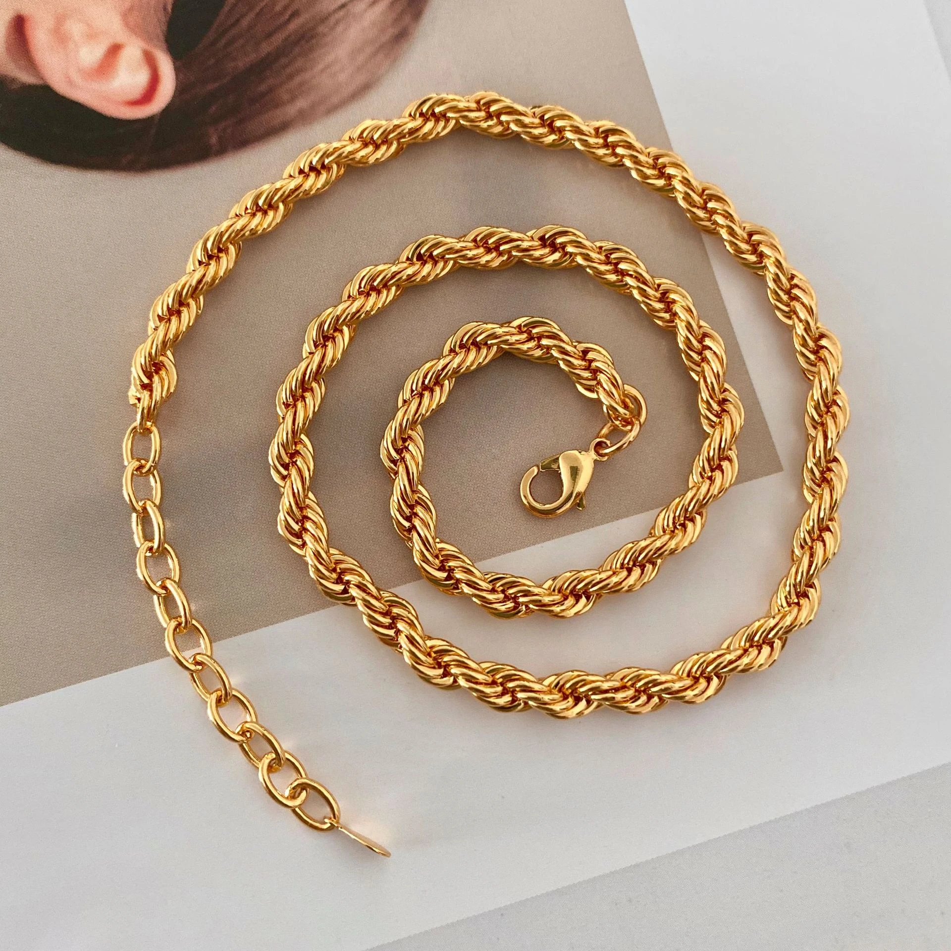 Womens Fashion Dainty 5mm Twisted Chain Necklaces Brass 24K Gold Plated Jewelry 2020 New Design
