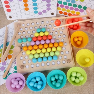 Wooden Clip Beads Toy Game Educational Counting Learning Memory Toy Educational Preschool Learning Toy Kids Matching Game