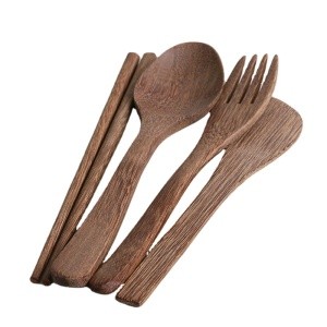 Wooden Flatware Set Kitchen Tableware Dinnerware Flatware Eco friendly Wood Cutlery Wooden Dinner Fork and Spoon Utensil Set,