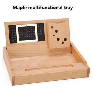 Wooden multi-functional office supplies desktop storage tray stationery sundry storage box creative storage tray
