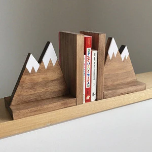 Woodland Nursery Decor Mountain Peak Wooden Bookends Book Ends