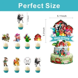 Zenon Farm Cake Decorations with 1pcs Cake Topper, 24pcs Cupcake Toppers for Farm Animal Birthday Party Supplies