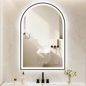 Arch Lighted Bathroom Mirror with Black Frame, Backlit And Frontlit Vanity Mirror.