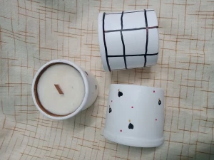 Hand painted mud pot soy wax candles infused with lavender essential oil