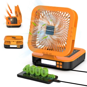 Trending Solar Powered Outdoor Fan with Portable Camping Light and USB Rechargeable Battery Operated Quiet Fan