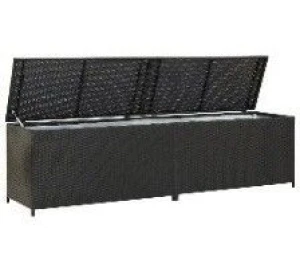 vidaXL Storage Chest Black Poly Rattan, Powder-Coated Steel Large