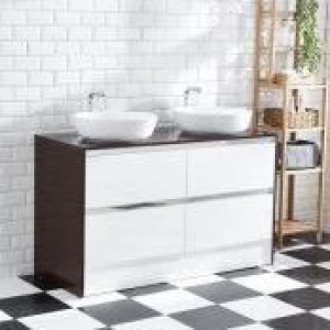 Double Sink Modern Design White Lacquer White Furniture Free Standing Home Use Bathroom Furniture