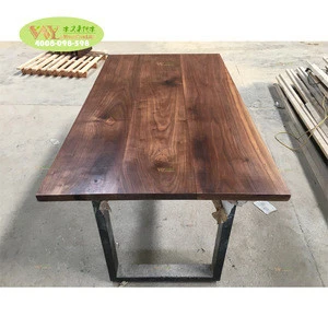 1-Piece Walnut Slab Office Table, Industrial Office Desk