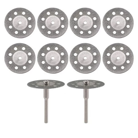10 pcs Diamond Cutting Wheel Cut Off Discs Coated Rotary Tools W/Mandrel 22mm for Dremel