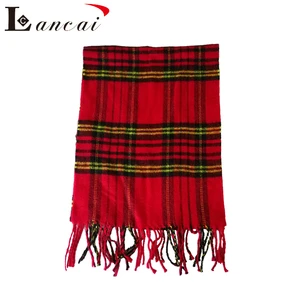 100% acrylic woven plaid tassel scarf girls winter knitted knit scarf