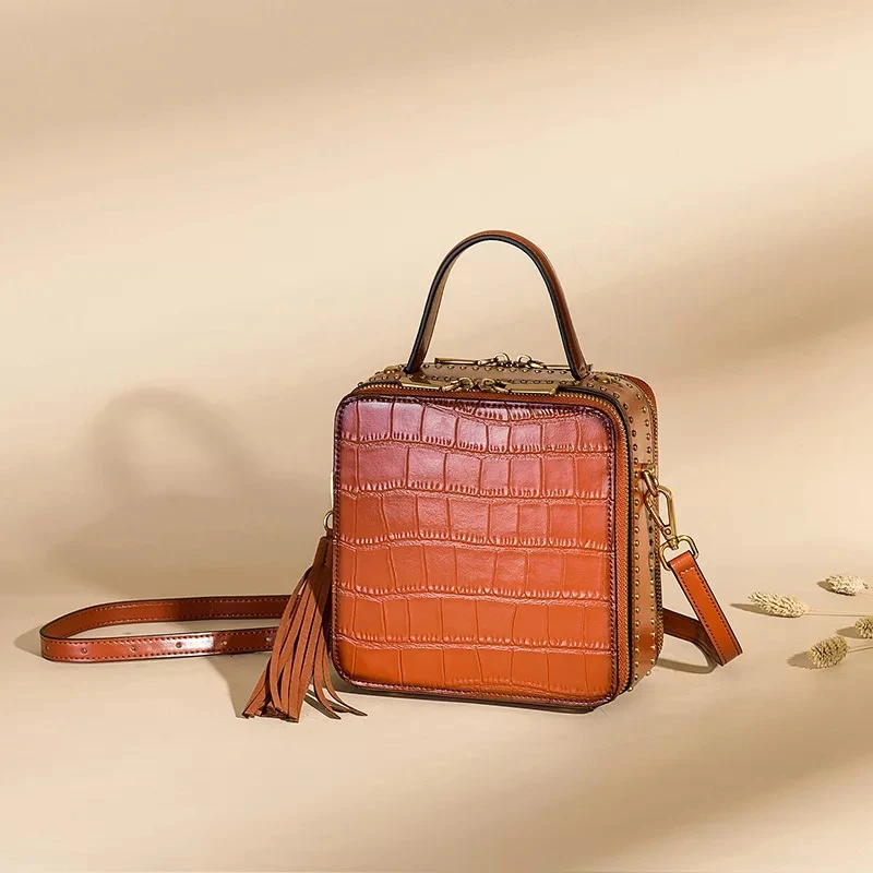 100% genuine leather mini messenger bag vintage cow leather handbag