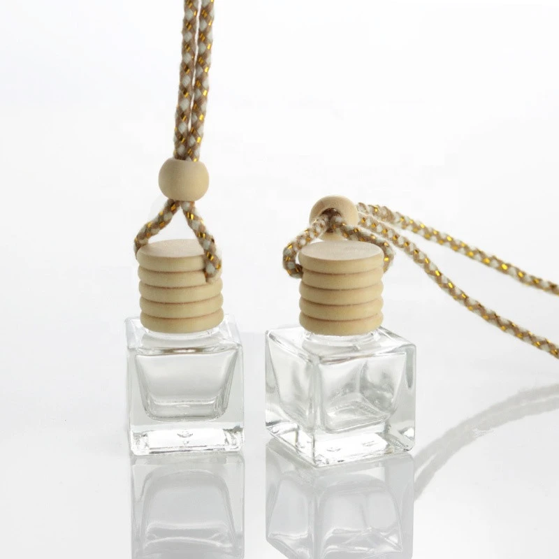 10ml Mini small square clear  hanging wooden cap perfume bottle perfume bottle car (CG08B)
