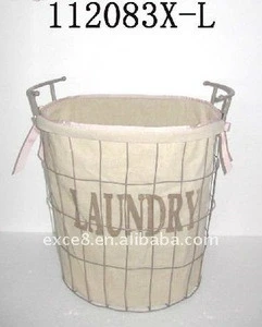 112083X-L Metal laundry basket w/jute liner