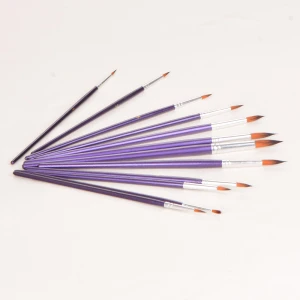 12 Pieces Long Wooden Handle Artist Painting Brushes Round Head Brushes for Oil Acrylic Gouache &amp; Watercolor Painting Brush