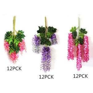 12pck Artificial flower wedding garland Silk Wisteria Vine Ratta Hanging Garland Flowers for Party Home wedding decorations