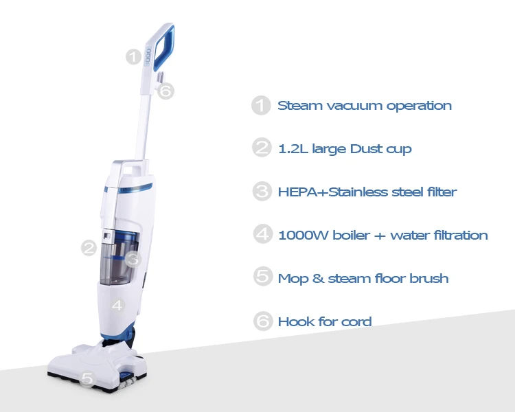 1600w Multifunction Hepa Filter Mop Wet & Dry Upright Steam Vacuum Cleaner
