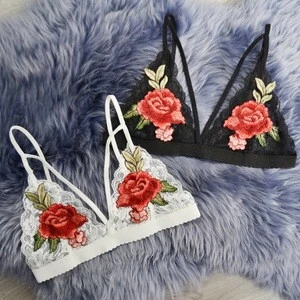 2018 New european hot sale womens backless sexy halter flower embroidery underwear for ladies