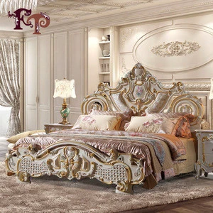 2018  popular Europe style rubber furniture, luxury classic upholstered solid wood carving genuine leather bed