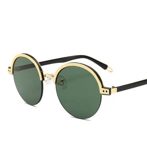 2019 Round Sunglasses Women Retro Glasses UV400 Fashion Sunglasses Half Frame Metal Acetate Frame Punk Eyewear Tea Yellow Red HD