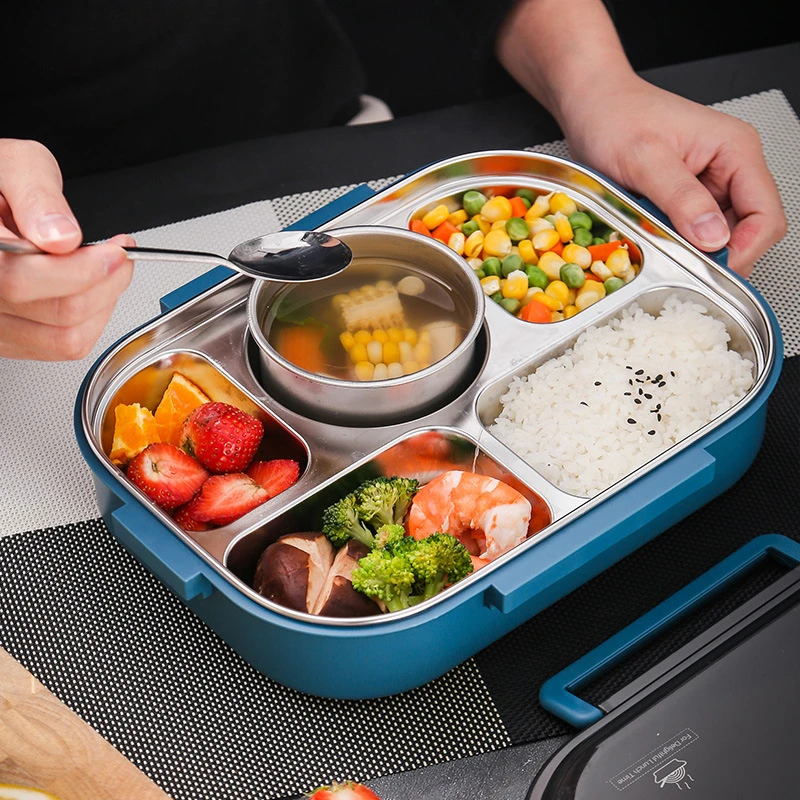 2020 New Portable Microwave Storage Tiffin Set Food Plastic Bento Thermal Stainless Steel Lunch Box for Kids