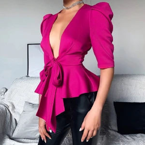 2021 Fashion High quality satin V neck women tops blouses summer top ladies&#x27; blouses