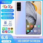 2021 Ready To Ship X60 Pro 6.6inch Wholesale Price MTK6875 Android10.0 12GB+512GB 5g Smart Phone 5000mAh Large Capacity Shopping