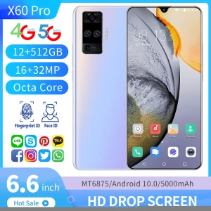 2021 Ready To Ship X60 Pro 6.6inch Wholesale Price MTK6875 Android10.0 12GB+512GB 5g Smart Phone 5000mAh Large Capacity Shopping