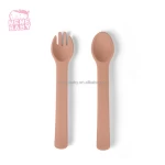 2021 Reusable Mini Nordic BPA Free Eco Friendly Silicone Baby Food Feeding Spoon And Fork Cutlery Set Utensil Toddler Kids