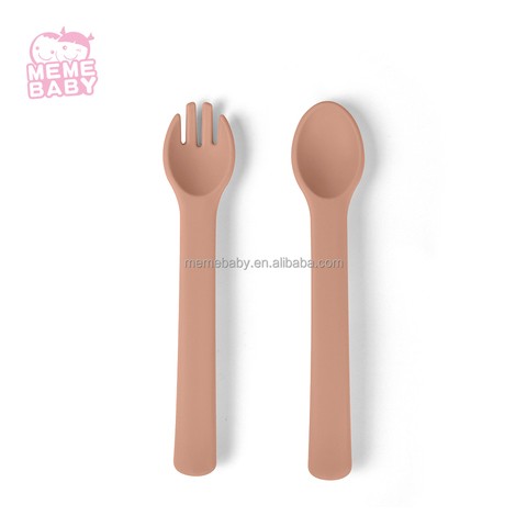 2021 Reusable Mini Nordic BPA Free Eco Friendly Silicone Baby Food Feeding Spoon And Fork Cutlery Set Utensil Toddler Kids