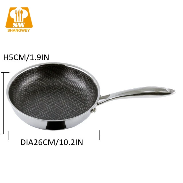 26CM Triply Stainless Steel Non-stick Cookware Pans Pots Cooking Flat Fry Pan Skilet