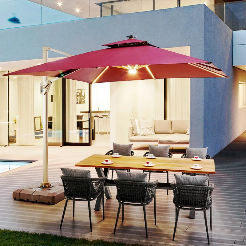 300x300 Patio Offset Parasol Umbrella Cantilever Hanging Sun Shade Canopy Shelter 360  Rotation with marble Base