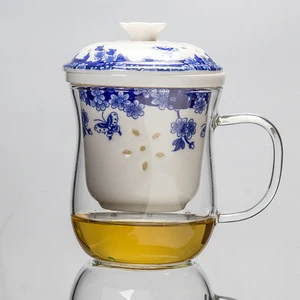 350ml Heat Resistant Glass Ceramic White Porcelain Mug Kung Fu Tea Set Tea Cup Puer Teapot Mug with Filter Ornament