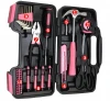 39 Piece General Repair Hand Tool Set with Tool Box Storage Case Pink Ribbon,outdoor emergency roadside car repair tool kit