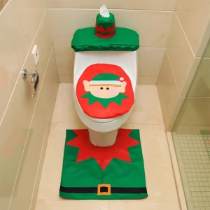 3D Nose Santa Toilet Seat Cover Funny Christmas Decorations Bathroom Set of 5 Christmas Toilet Cover