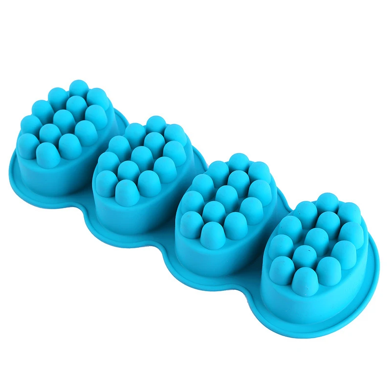 4 Cavities Silicone Massage Soap Mold Handmade Oval Spa Soap Bar Making Mould
