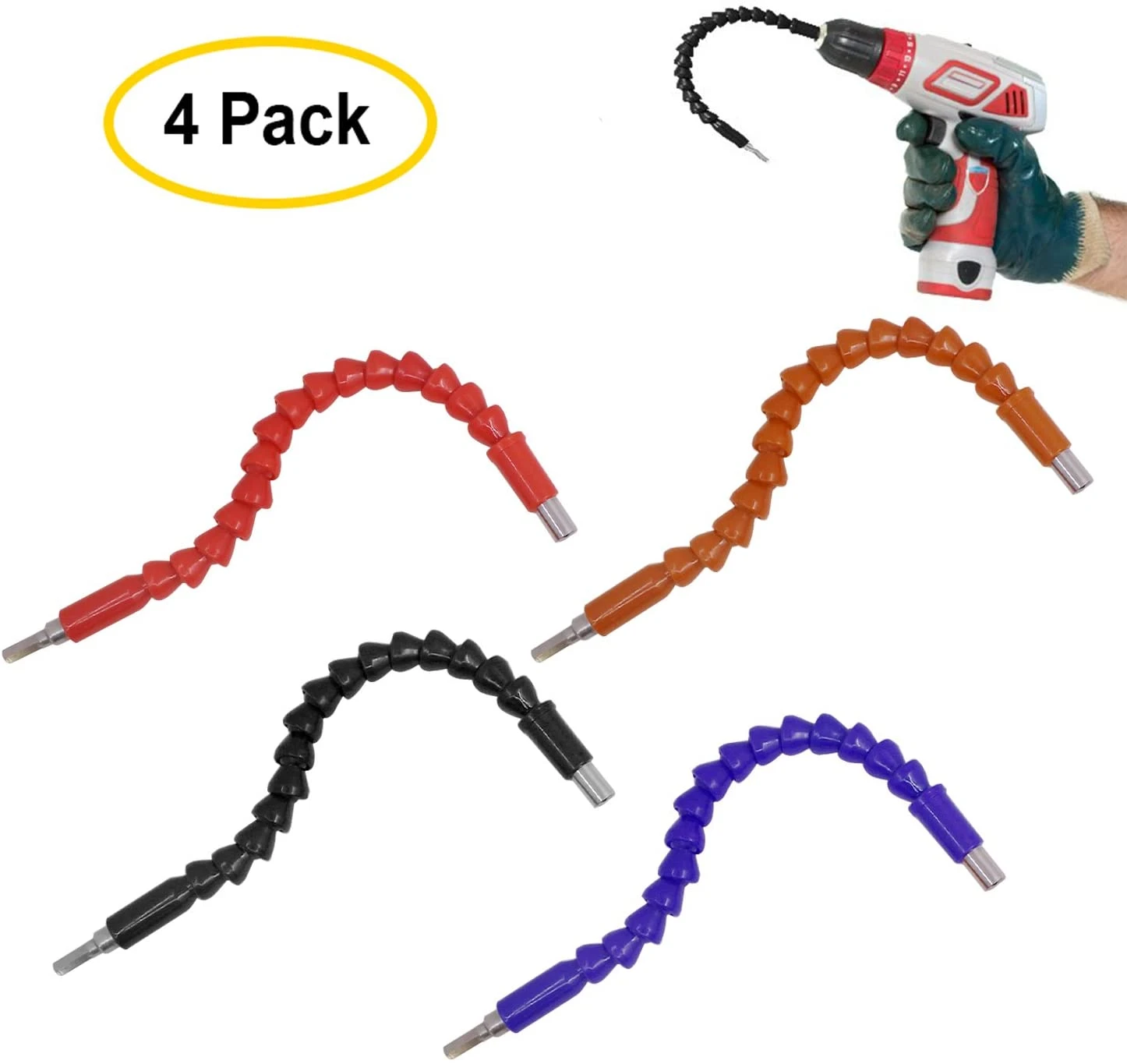 4 pack Flexible Drill Bit Extension, Screwdriver Soft Shafts 11.6 inch Universal Drill Connection