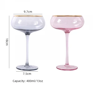 400ml Gold Rim Coblet Glass Cup Colored Wine Glasses Wholesale Hand Blown Cocktail Glass
