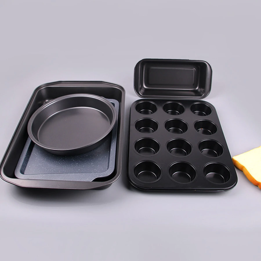 5-Piece Black Carbon Steel Nonstick Coating Cake Muffin Loaf Pan Bakeware Set Cake mold