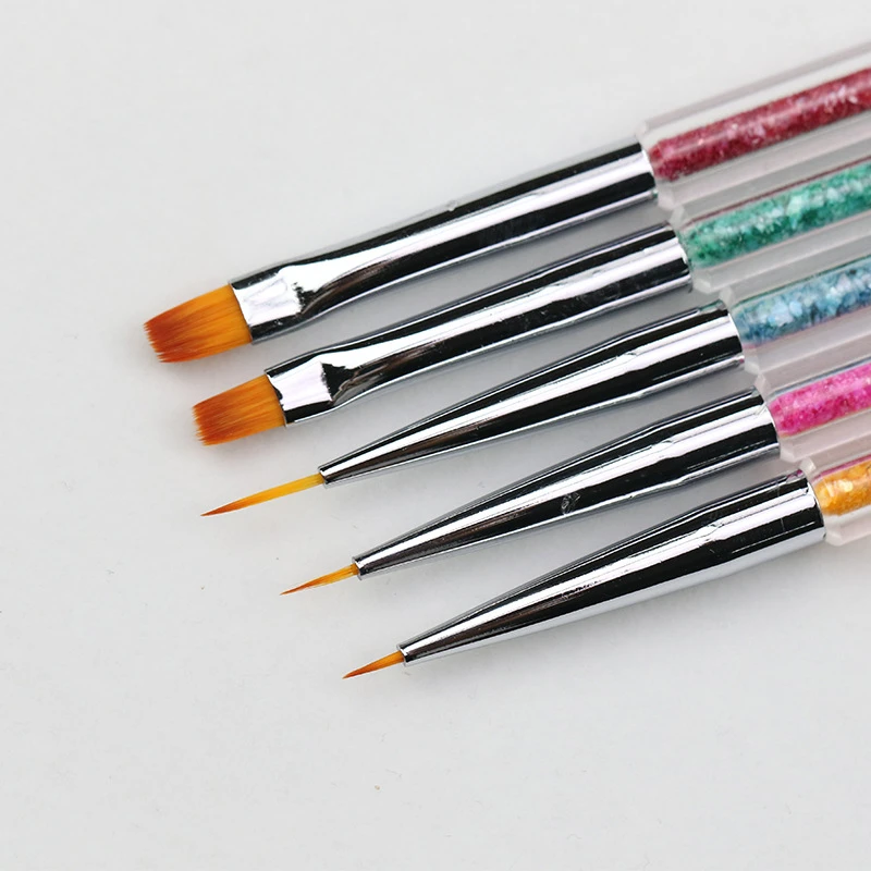 5pcs/set Nail Art Two Head Brush Pen Sequins Acrylic Handle UV Gel Polish Painting Drawing Line Flat Dotting Tips Tools