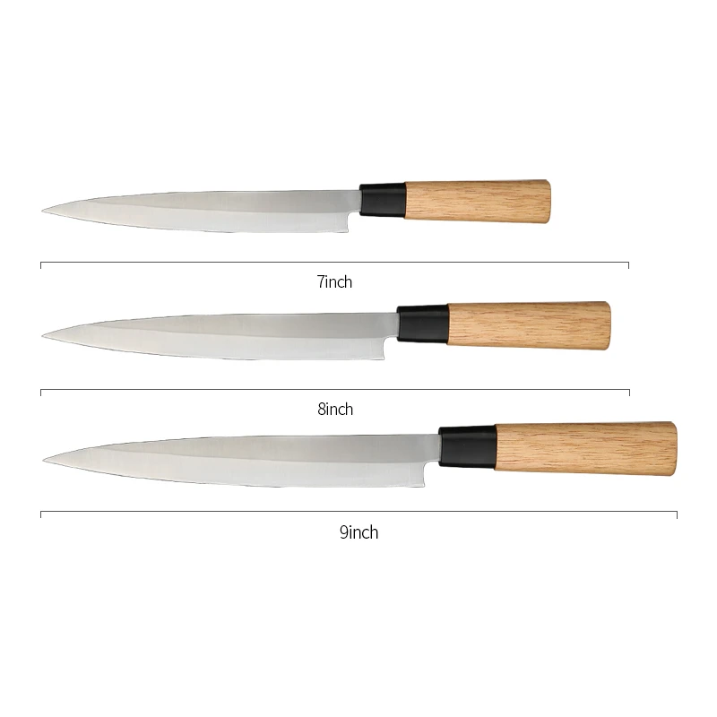 7 inch Super sharp chef knife kitchen knives with wood handle, stainless steel chefs Sashimi knife set  with sharpener
