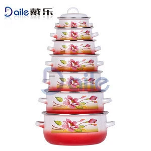 7 pieces High quality  customized enamel cookware sets with colorful decal