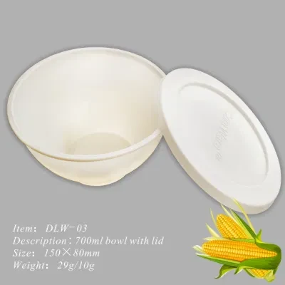 700ml Eco-Friendly Biodegradable Cornstarch Disposable Bowl Lid for Takeaway Food Container