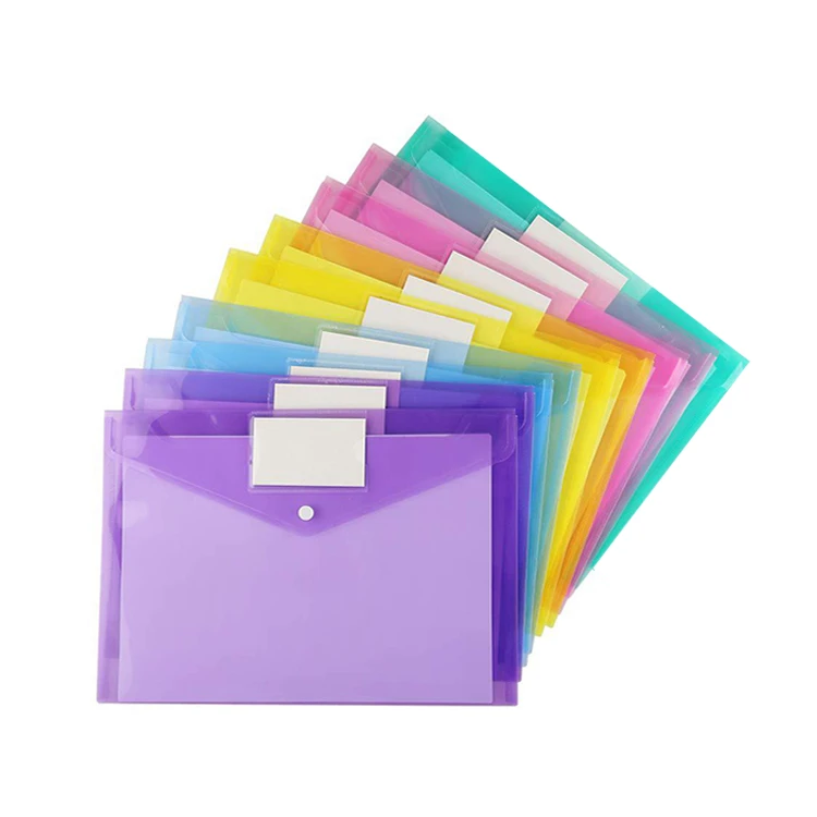 A4 Size Clear Plastic Filing Envelopes Transparent File Folder Envelopes with Label Pocket for School Home Work Office