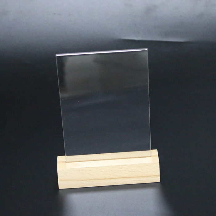 A5 A6 restaurant menu holder stand acrylic with wood base double side clear plexiglass sign holder signboard