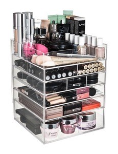 Amazon Top Seller 2018 Hinged Lid Clear Acrylic Cosmetic Cube Organizer Drawer/Large 6 Tier 5 Drawers Acrylic Makeup Storage Box