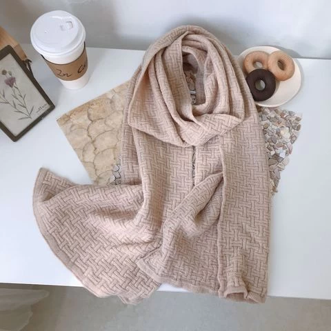 Autumn and winter warm pure color thick wool knitted scarf ins Korean version of simple scarf