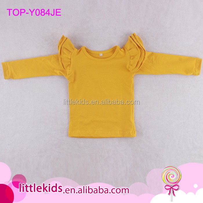 Autumn Baby Girls Long Sleeve T Shirts Three Cotton Layers Flutter Kids Top